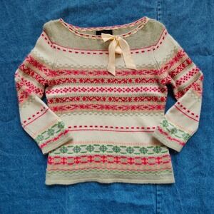 Express Fair Isle Angora Cashmere Blend Ribbon Tie Knit Sweater Y2K Coquette
